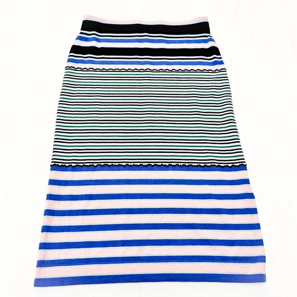 Marni x Uniqlo Blue Striped Patterned Pencil Midi Skirt Side Slit Size Medium